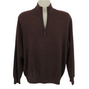 Jos A Bank Men Large Brown All Merino Wool 1/4 Quarter Zip Sweater Pullover